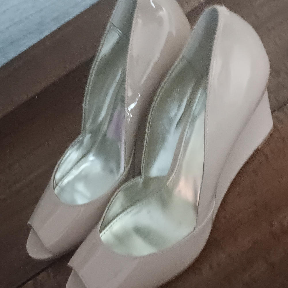 Alfani Beige Peep-Toe Wedges